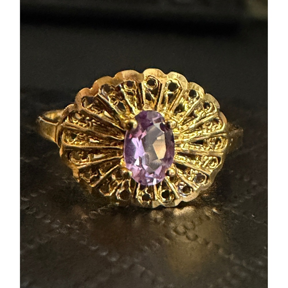 Sterling Silver OTC Cocktail Ring Genuine Amethyst Vermeil Filigree
